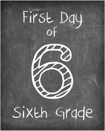First Day of School Print, 6th Grade Reusable Chalkboard Photo Prop for Kids Back to School Sign for Photos, Frame Not Included (8x10, 6th Grade - Style 1)