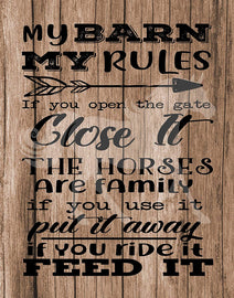 My Barn Rules Horse lovers and equestrian poster prints - Decorate your home, office or barn. Reclaimed wood background will compliment decor. Frame NOT included (11x14, Barn Rules (One Print))