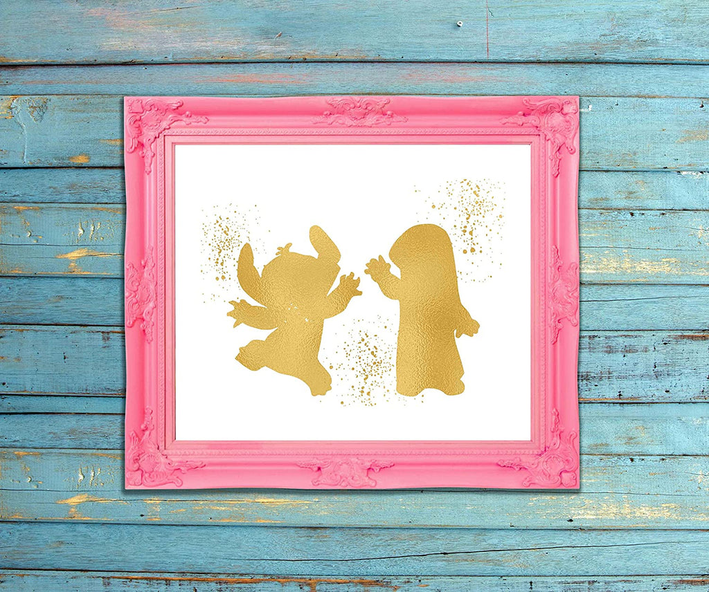 Lilo and Stitch - Ohana Means Family - Gold Print Inspired by Lilo and Stitch - Poster Print Photo Quality - Made in USA - Disney Inspired - Home Art Print -Frame not included (8x10, LSDance)