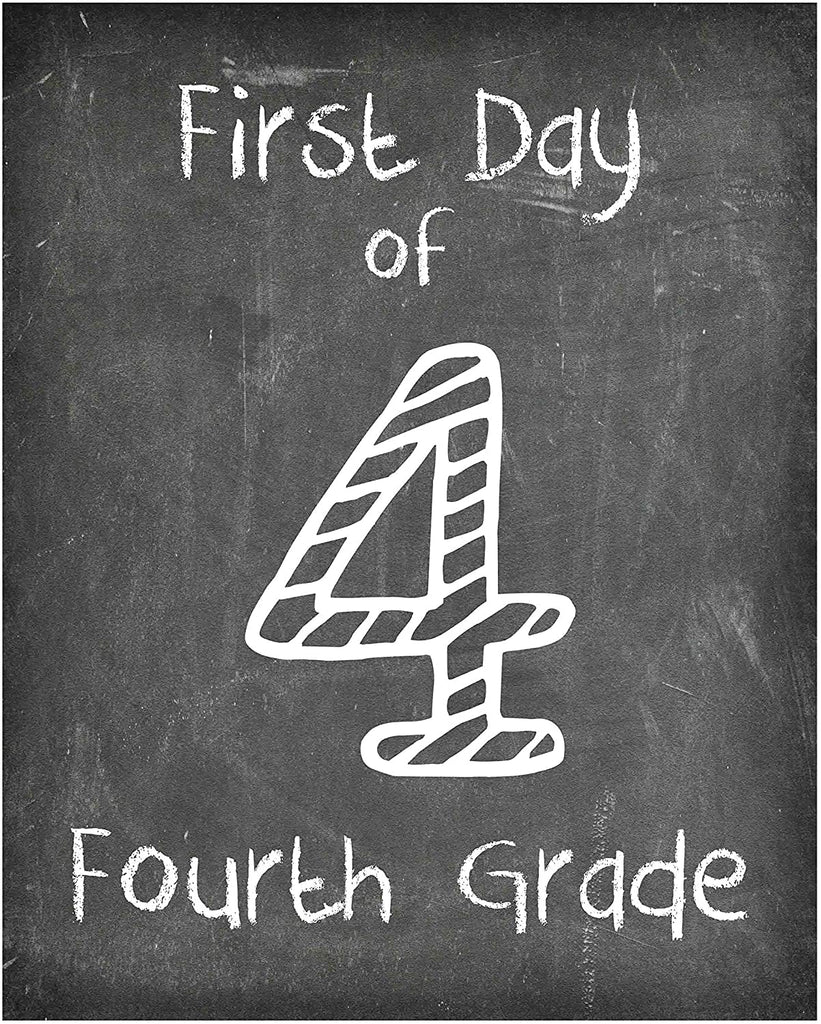 First Day of School Print, 4th Grade Reusable Chalkboard Photo Prop for Kids Back to School Sign for Photos, Frame Not Included (8x10, 4th Grade - Style 1)