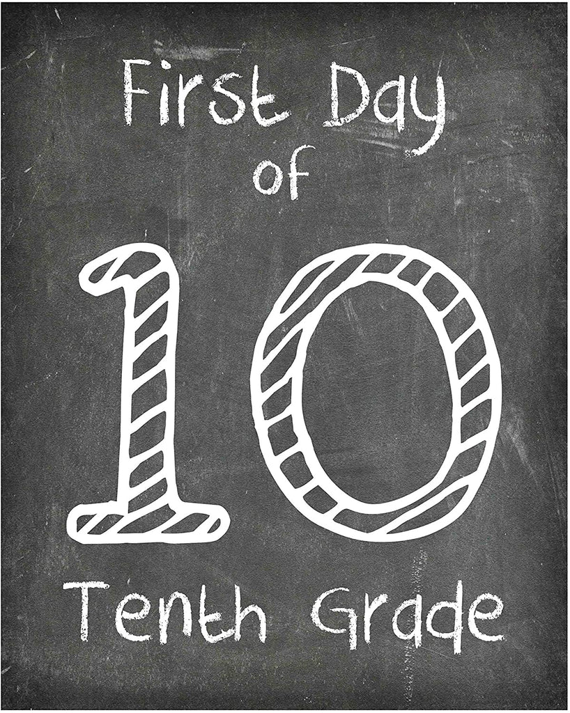 First Day of School Print, Reusable Chalkboard Photo Prop for Kids Back to School Sign for Photos, Frame Not Included 10th Grade (8x10, 10th Grade - Style 1)