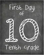Load image into Gallery viewer, First Day of School Print, Reusable Chalkboard Photo Prop for Kids Back to School Sign for Photos, Frame Not Included 10th Grade (8x10, 10th Grade - Style 1)