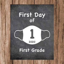 First Day of School Art Print for 2020. Unframed Reusable Photo Prop for Kids and Parents Back to School Sign. Masked, zoomed and remote learning 8” x 10” (8