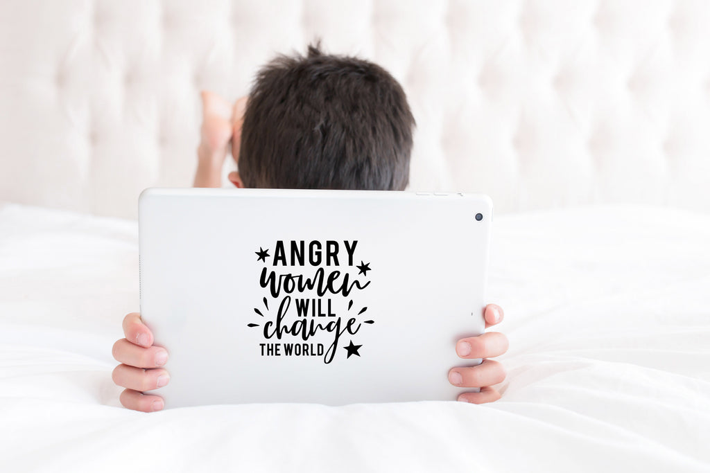 Angry Women Will Change The World | 5" x 2.5" Vinyl Sticker | Peel and Stick Inspirational Motivational Quotes Stickers Gift | Decal for Inspiration/Motivation Lovers