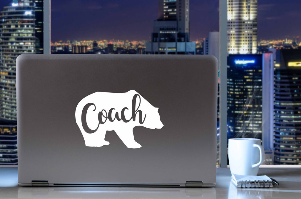 Coach Bear | 5.2" x 3.4" Vinyl Sticker | Peel and Stick Inspirational Motivational Quotes Stickers Gift | Decal for Sports Lovers