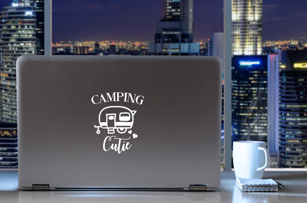 Camping Cutie | 5.2" x 4.5" Vinyl Sticker | Peel and Stick Inspirational Motivational Quotes Stickers Gift | Decal for Outdoors/Nature Camping Lovers
