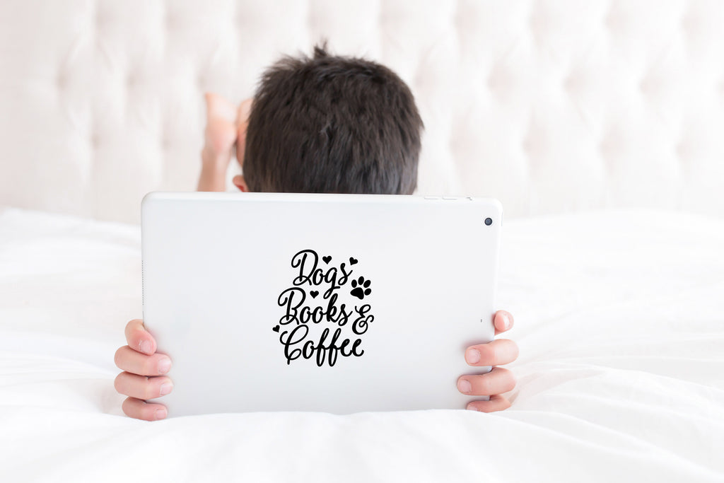 Dogs Books Coffee | 4.5" x 5.2" Vinyl Sticker | Peel and Stick Inspirational Motivational Quotes Stickers Gift | Decal for Animals Dogs Lovers