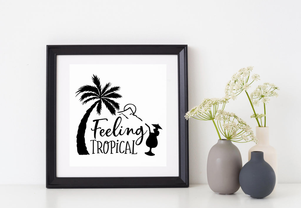 Feeling Tropical | 5.2" x 4.8" Vinyl Sticker | Peel and Stick Inspirational Motivational Quotes Stickers Gift | Decal for Outdoors/Nature Water Lovers