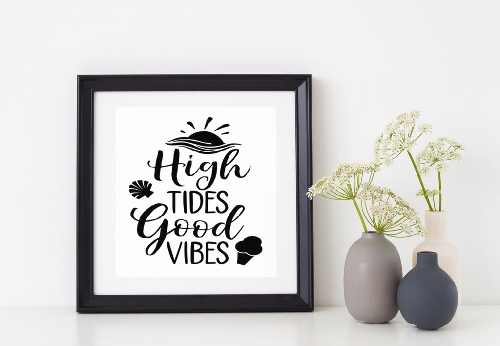 High Tides Good Vibes | 5.2" x 4.7" Vinyl Sticker | Peel and Stick Inspirational Motivational Quotes Stickers Gift | Decal for Outdoors/Nature Water Lovers