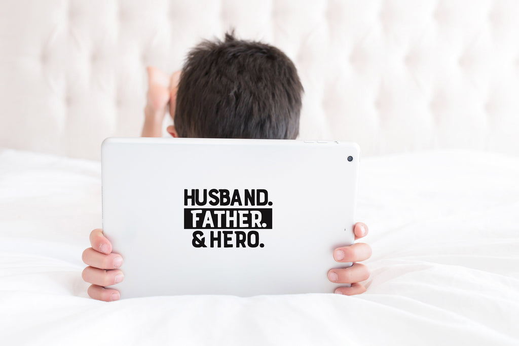 Husband Father Hero | 5.2" x 3.5" Vinyl Sticker | Peel and Stick Inspirational Motivational Quotes Stickers Gift | Decal for Family Dads Lovers