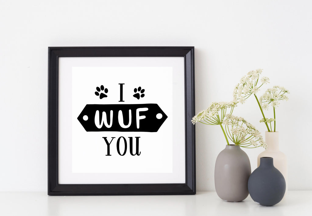 I Wuf You | 5.2" x 4.1" Vinyl Sticker | Peel and Stick Inspirational Motivational Quotes Stickers Gift | Decal for Animals Dogs Lovers