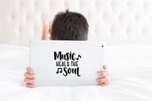 Load image into Gallery viewer, Music Heals The Soul | 5.2&quot; x 4.9&quot; Vinyl Sticker | Peel and Stick Inspirational Motivational Quotes Stickers Gift | Decal for Hobbies Music Lovers
