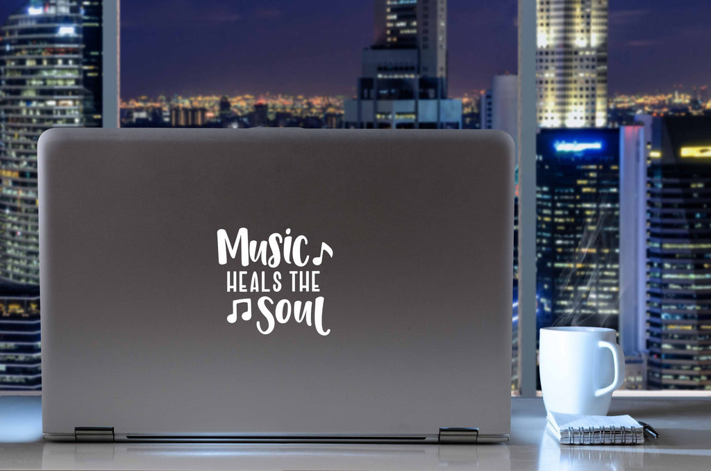 Music Heals The Soul | 5.2" x 4.9" Vinyl Sticker | Peel and Stick Inspirational Motivational Quotes Stickers Gift | Decal for Hobbies Music Lovers