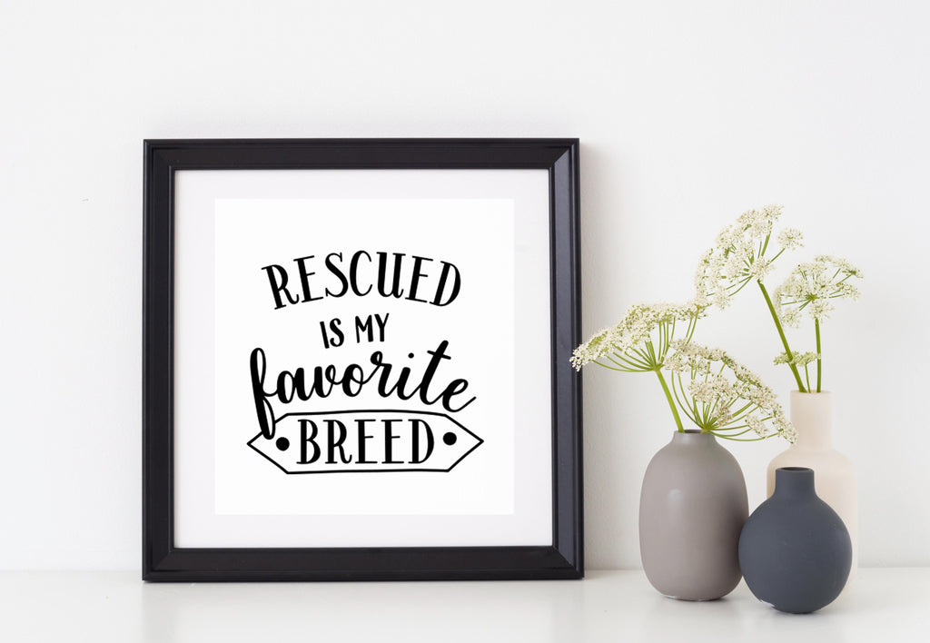 Rescued is My Favorite Breed | 5.4" x 4.2" Vinyl Sticker | Peel and Stick Inspirational Motivational Quotes Stickers Gift | Decal for Animals Rescue Lovers