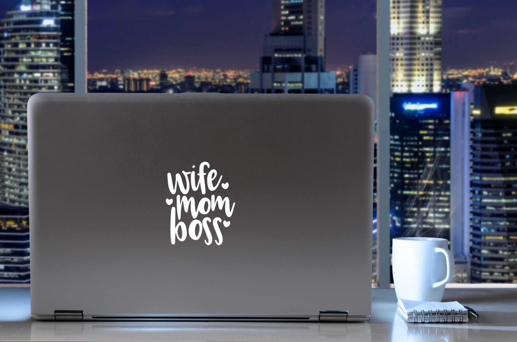 Wife Mom Boss | 4.3" x 5.2" Vinyl Sticker | Peel and Stick Inspirational Motivational Quotes Stickers Gift | Decal for Family Moms Lovers